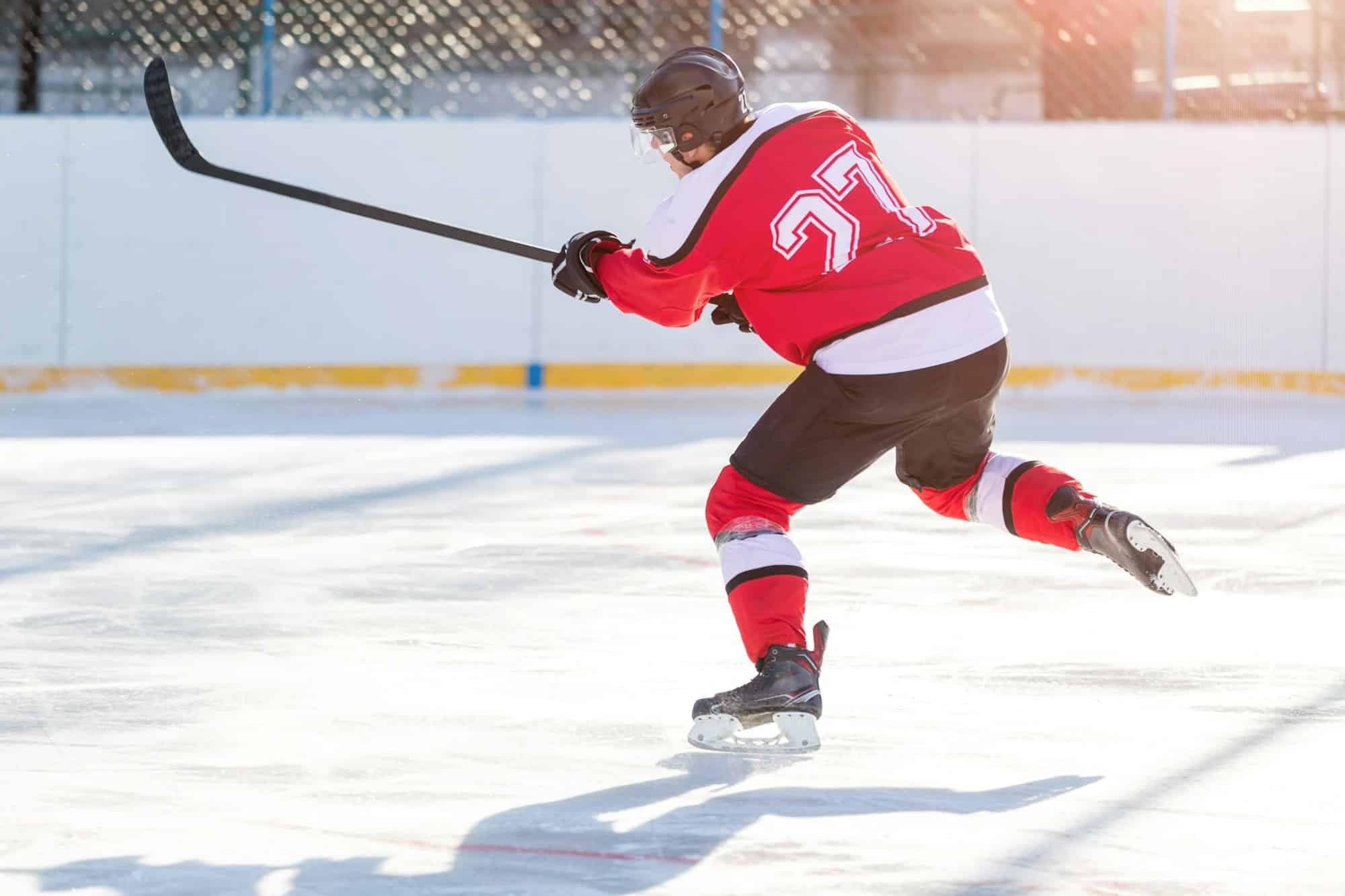 Professional ice hockey player in attack on the rink